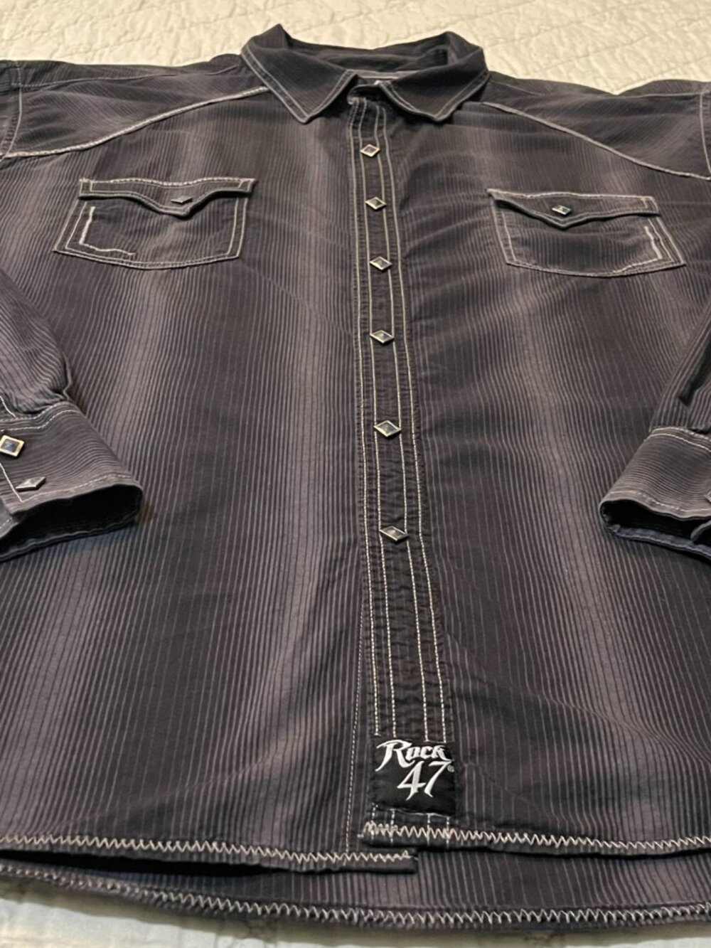 Men's XXL Rock 47 by WRANGLER Blk/Grey L/S Pearl Snap Contemporary Western Shirt - Picture 10 of 16